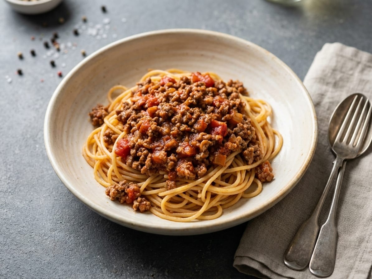 Grass Fed Spaghetti Bolognese — Preptide ready meal, 474 calories, 45g protein