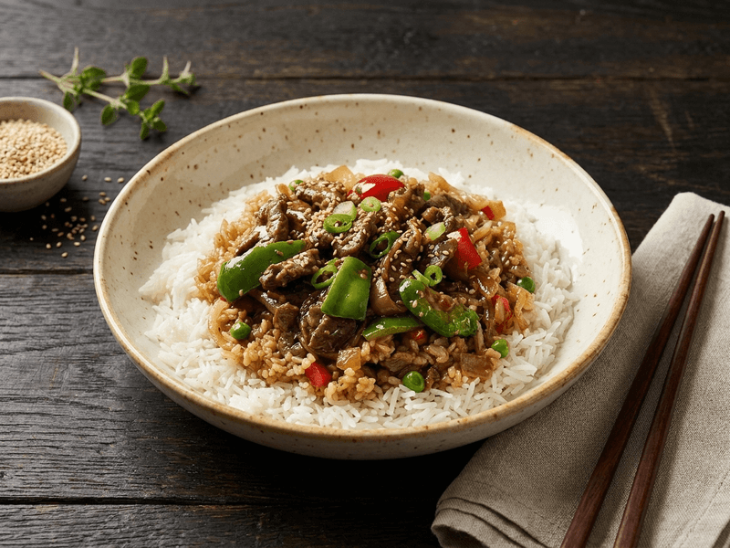 Mongolian Beef with Rice Preptide meal